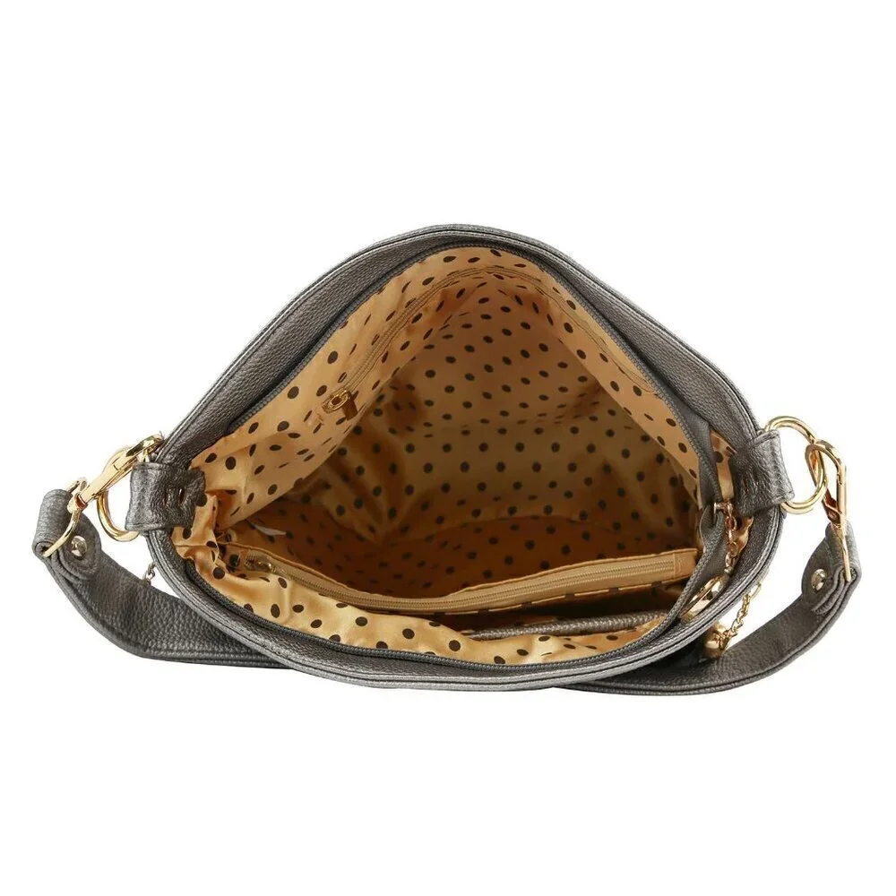 Black Stylish Rhinestone Bling Zip Hobo Handbag